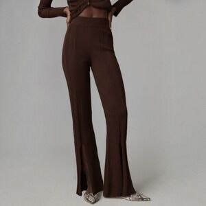 Anthropologie Daily Practice Flare Sweater Pants Brown Ribbed Knit Lounge Medium